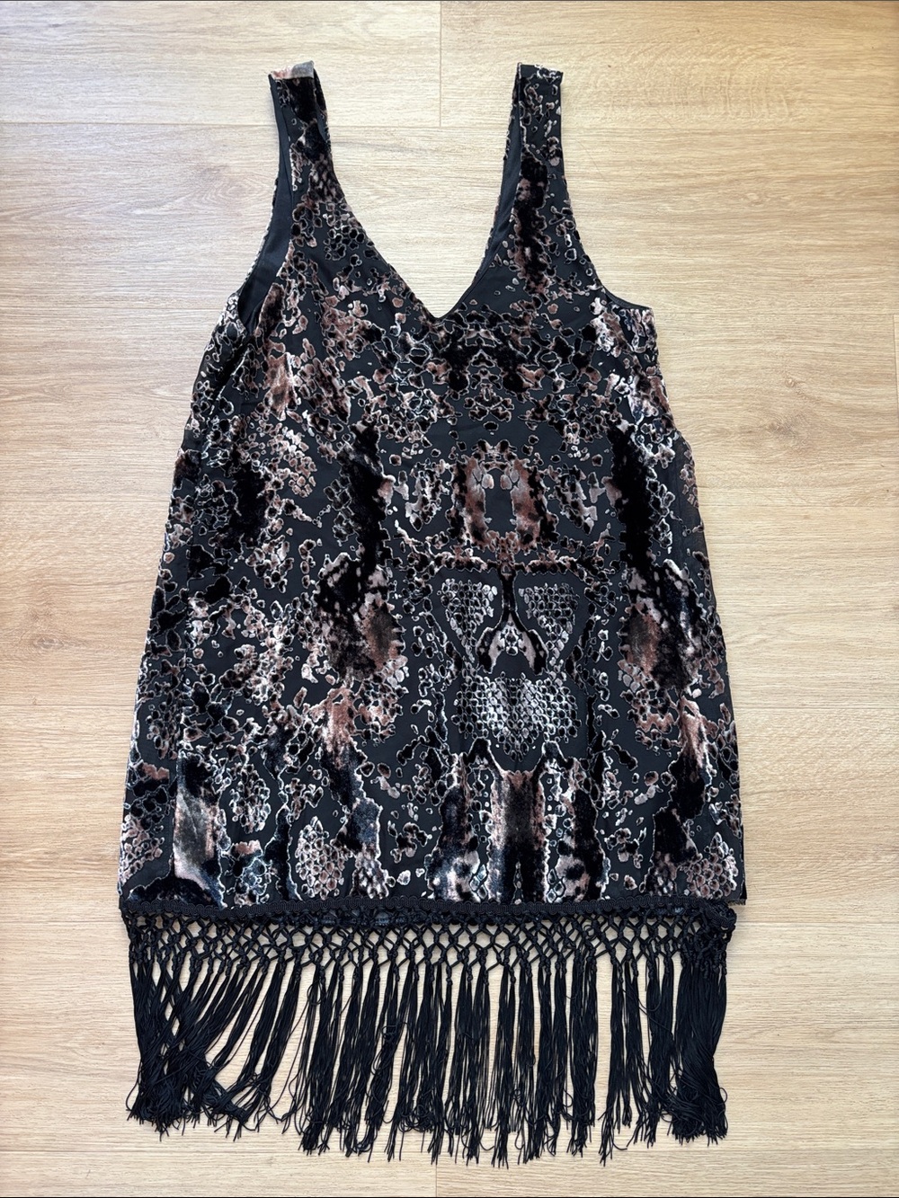 Show Me Your Mumu Black and Brown Velvet Burnout V-Neck Dress